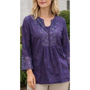 Coldwater creek purple lace trim blouse size large